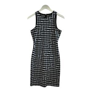 Tibi Dress Geometric Print Sleeveless Bodycon Fitted Dress Size 4 Crew Neckline